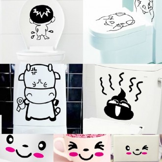 6 Designs As 1 Set  Waterproof Toilet Sticker For Bath Room Decor